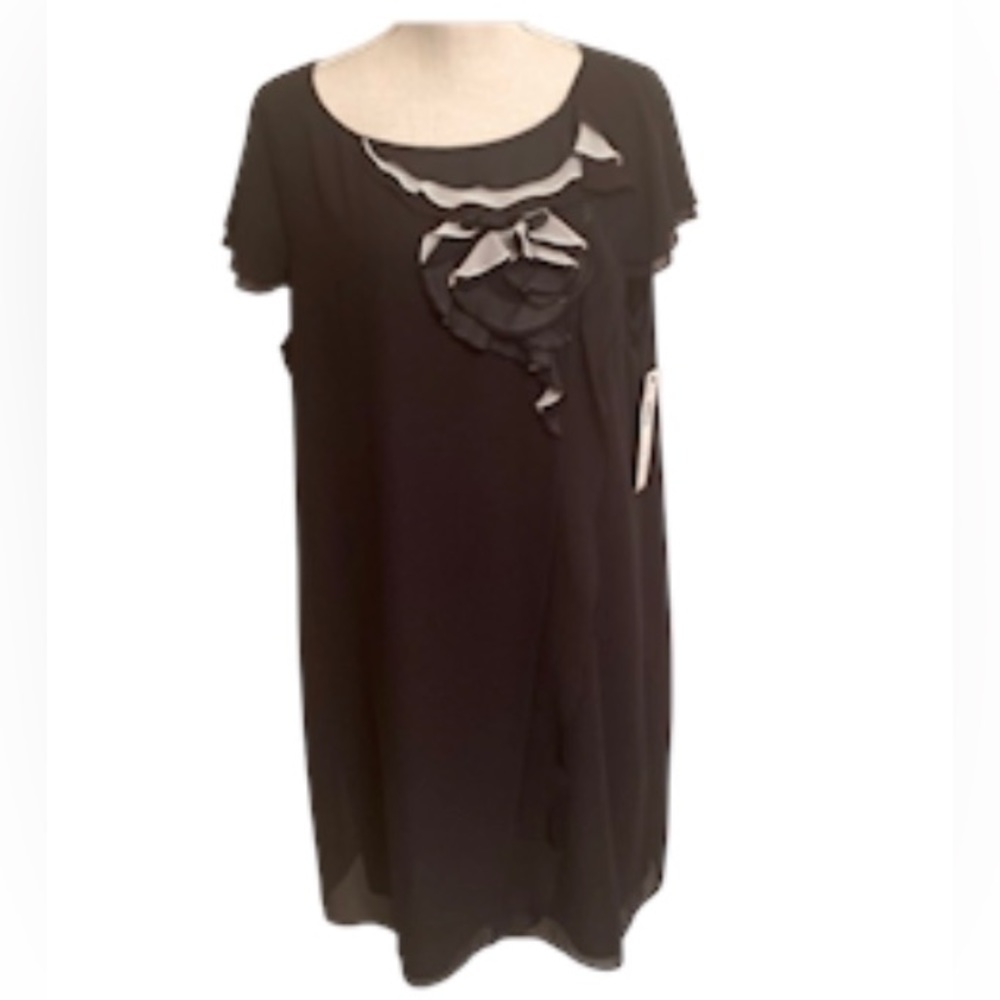 DKNYC Women's Black Lining Flower Detail Cocktail SS Midi Pullover Dress XL